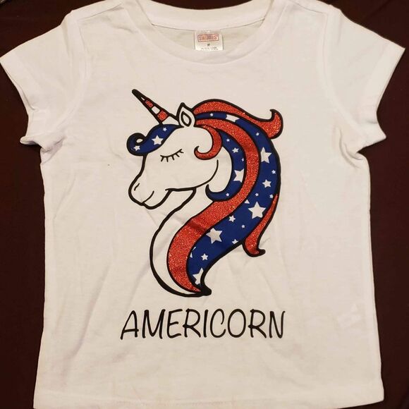 Girls 3T AMERICANA Americorn UNICORN T-SHIRT PATRIOTIC GRAPHIC TEE NEW - Picture 1 of 5